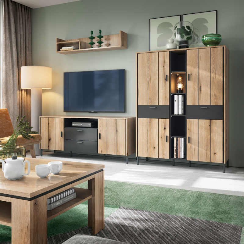 Arundel Cabinet 4 Door 2 Drawer in Oak/Grey- 4W61721