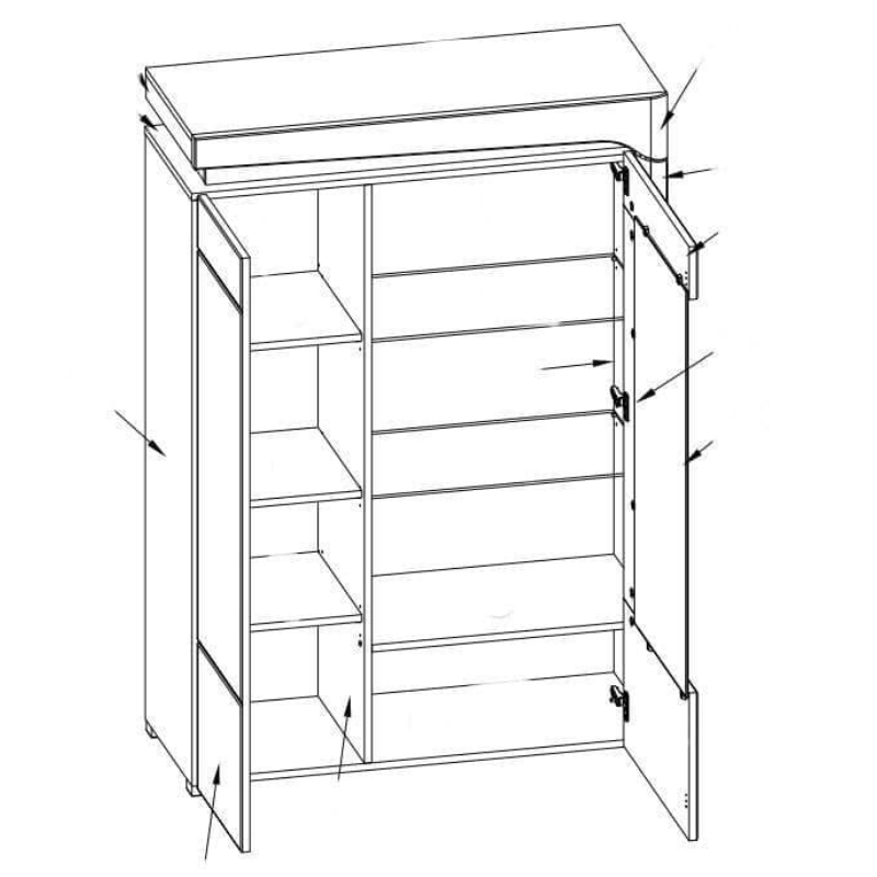 Granville Display Cabinet Oak Effect And White Gloss Low Wide with LED Lights - 3174