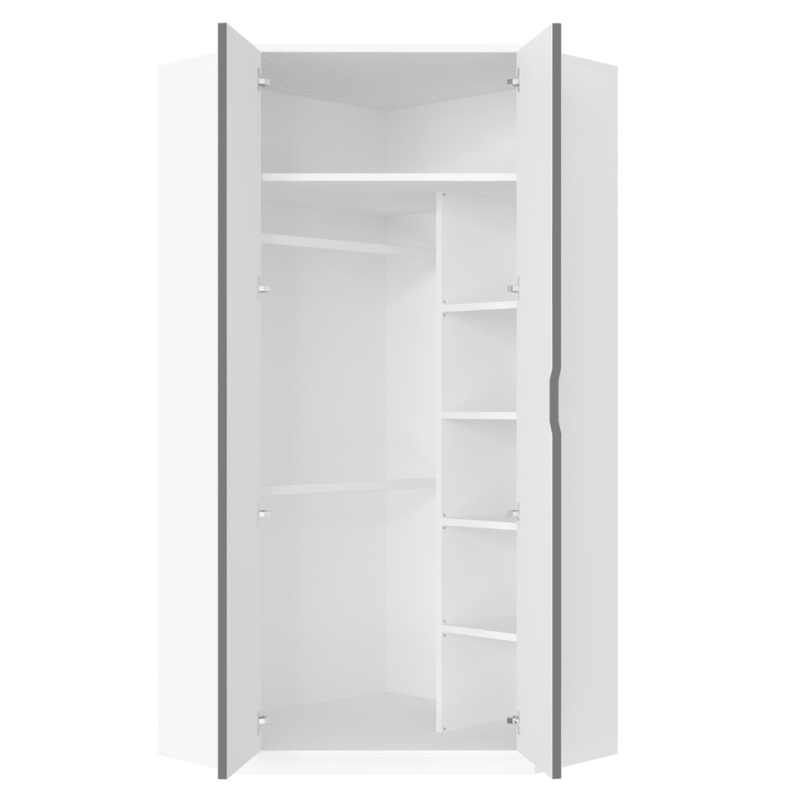 Letchmore Wardrobe Full Mirrored and White 2 Door Corner - 2292