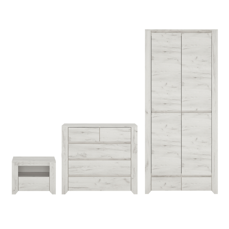 Angel Package - 1 Drawer Bedside Cabinet + 2+3 Chest of Drawers + 2 Door 2 Drawer Fitted Wardrobe - 42162p1