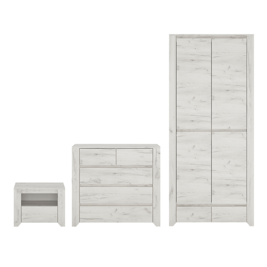 Angel Package - 1 Drawer Bedside Cabinet + 2+3 Chest of Drawers + 2 Door 2 Drawer Fitted Wardrobe - 42162p1