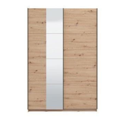 Ark Wardrobe Oak Effect Sliding With Mirror - 3408