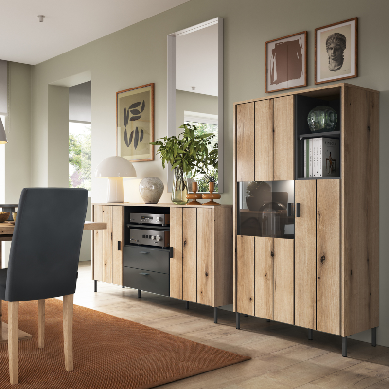 Arundel 2 Door Display Cabinet in Oak/Grey - 4W61722