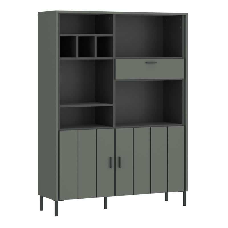 Arundel Bookcase 2 Door 1 Drawer in Green/Grey - 4W616736