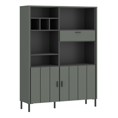 Arundel Bookcase 2 Door 1 Drawer in Green/Grey - 4W616736