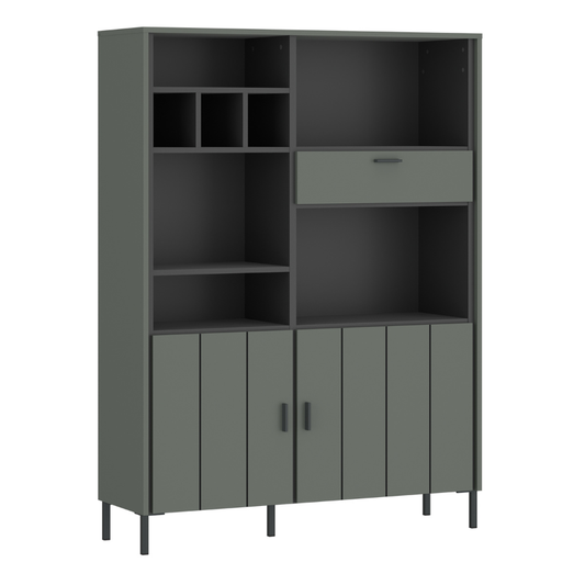 Arundel Bookcase 2 Door 1 Drawer in Green/Grey - 4W616736