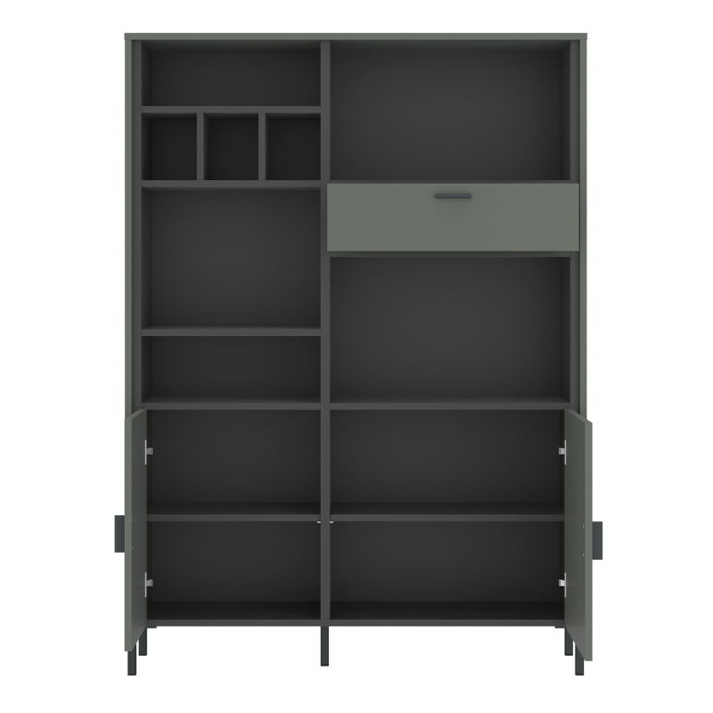 Arundel Bookcase 2 Door 1 Drawer in Green/Grey - 4W616736