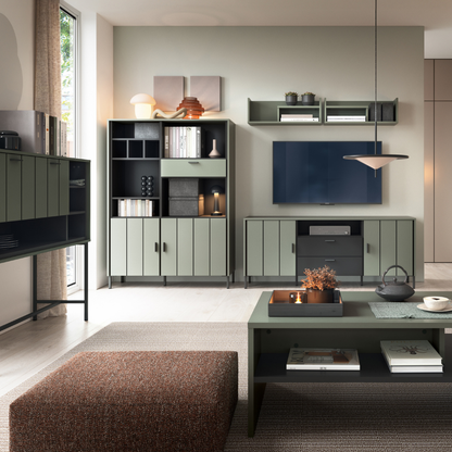 Arundel Bookcase 2 Door 1 Drawer in Green/Grey - 4W616736