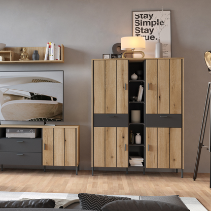 Arundel Cabinet 4 Door 2 Drawer in Oak/Grey- 4W61721