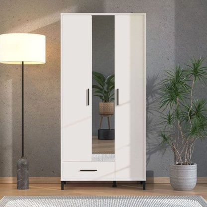Bricket Wardrobe White 3 Door Tall Shallow Depth Hallway Mirrored - 3456