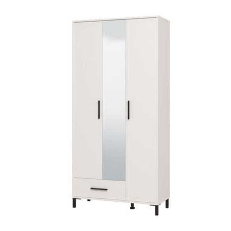 Bricket Wardrobe White 3 Door Tall Shallow Depth Hallway Mirrored - 3456