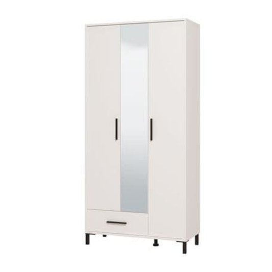 Bricket Wardrobe White 3 Door Tall Shallow Depth Hallway Mirrored - 3456