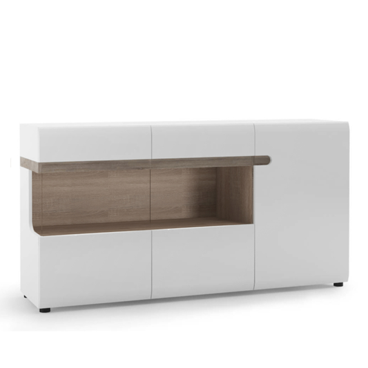 Chelsea Living 3 Door Glazed Sideboard in White and Truffle Oak - 4024244P