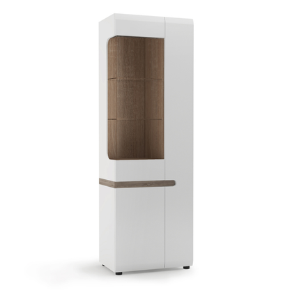 Chelsea Living Tall Glazed Narrow Display Unit (RHD) in White with a Truffle Oak Trim - 4020144p