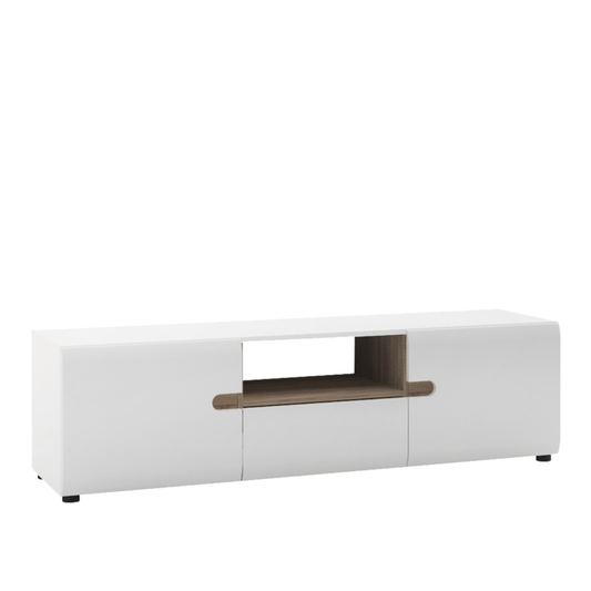 Chelsea Living Wide TV Unit in White with a Truffle Oak Trim - 4025544