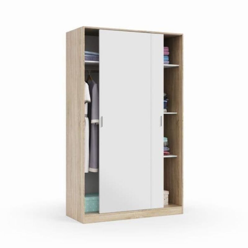 Chesham Wardrobe Artic White and Oak Effect Sliding Door 120cm Wide - 3208