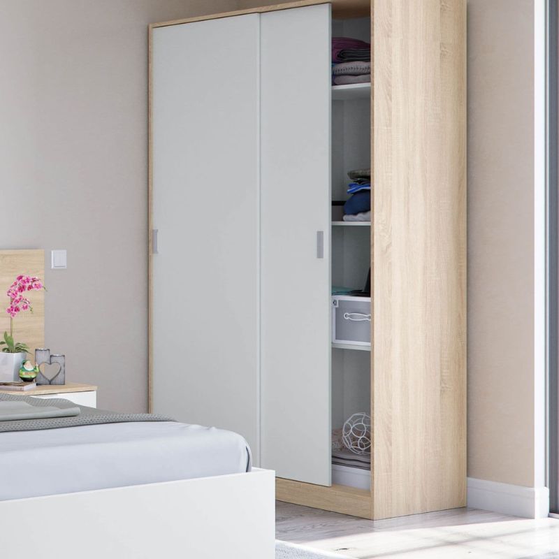 Chesham Wardrobe Artic White and Oak Effect Sliding Door 120cm Wide - 3208