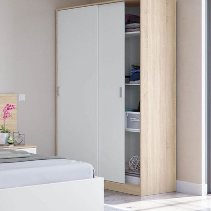 Chesham Wardrobe Artic White and Oak Effect Sliding Door 120cm Wide - 3208