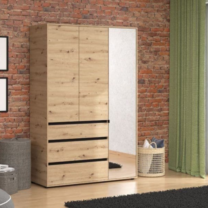 Colham Wardrobe Artisan Oak Effect 3 Door 3 Drawer Mirrored - 3473