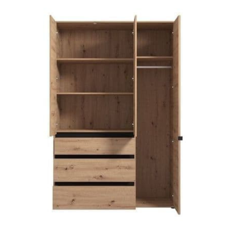 Colham Wardrobe Artisan Oak Effect 3 Door 3 Drawer Mirrored - 3473