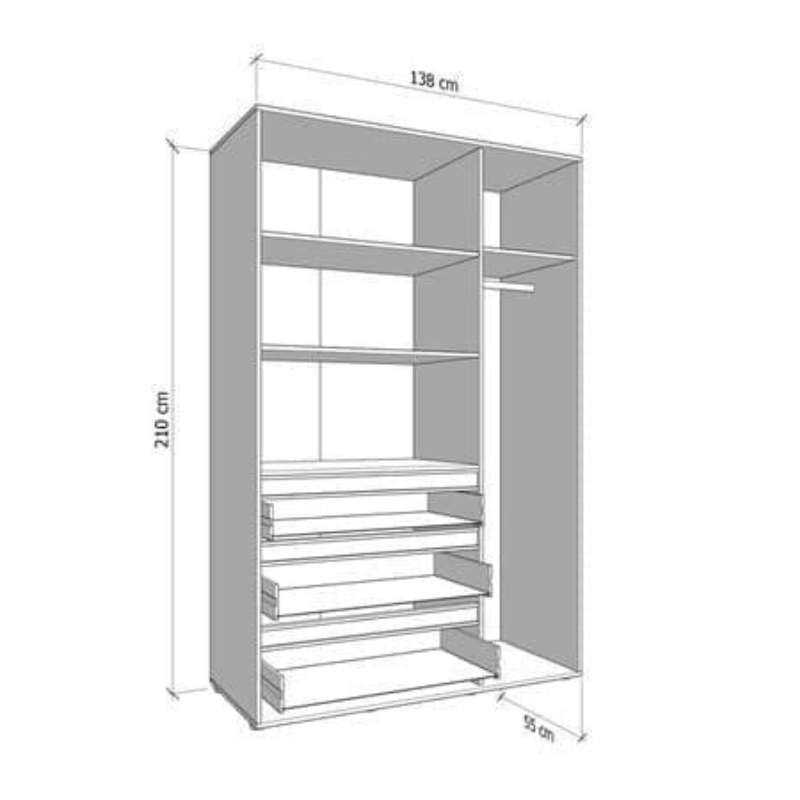Colham Wardrobe Artisan Oak Effect 3 Door 3 Drawer Mirrored - 3473