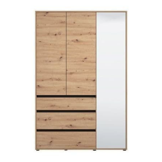 Colham Wardrobe Artisan Oak Effect 3 Door 3 Drawer Mirrored - 3473