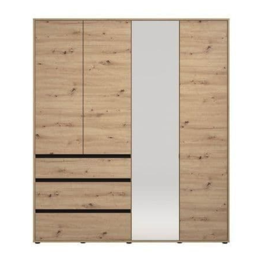 Colham Wardrobe Artisan Oak Effect 4 Door 3 Drawer Mirrored - 3471