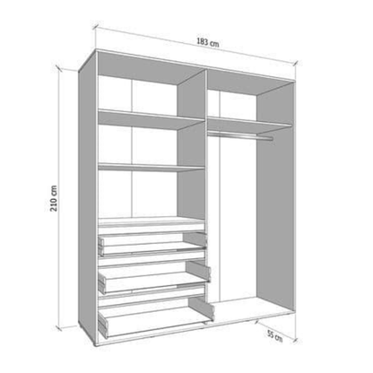 Colham Wardrobe Artisan Oak Effect 4 Door 3 Drawer Mirrored - 3471