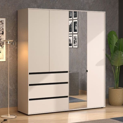 Colham Wardrobe Cashmere 4 Door 3 Drawer Mirrored - 3471