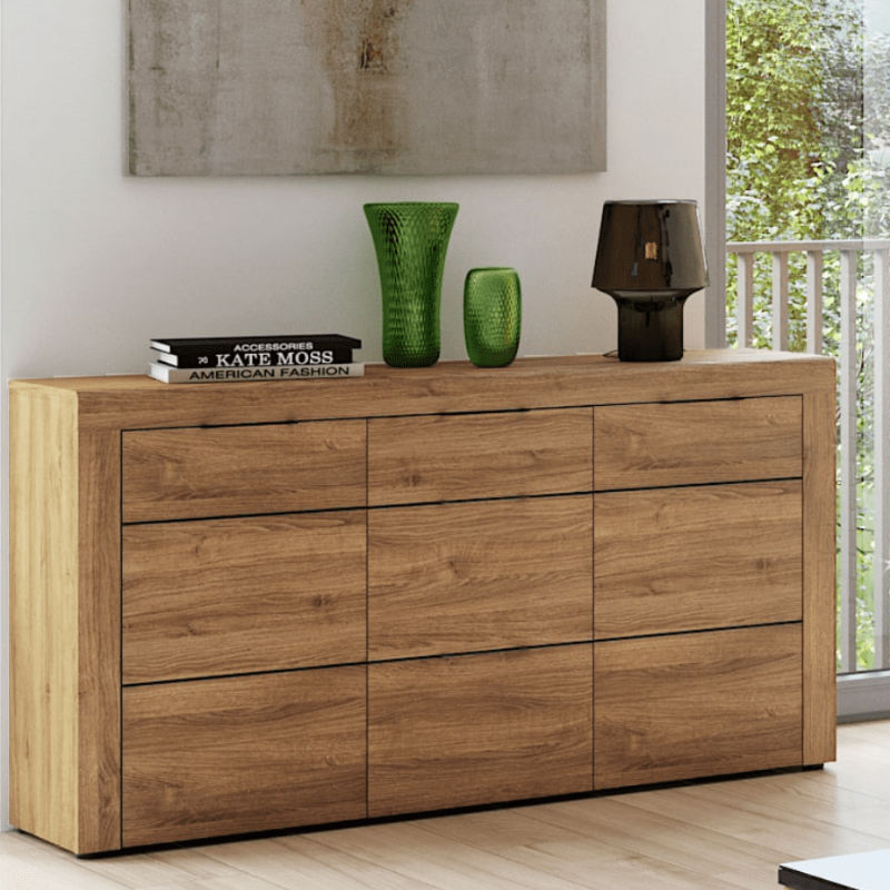 Covent Cabinet Large Oak Effect 3 Drawer Sideboard - 2706