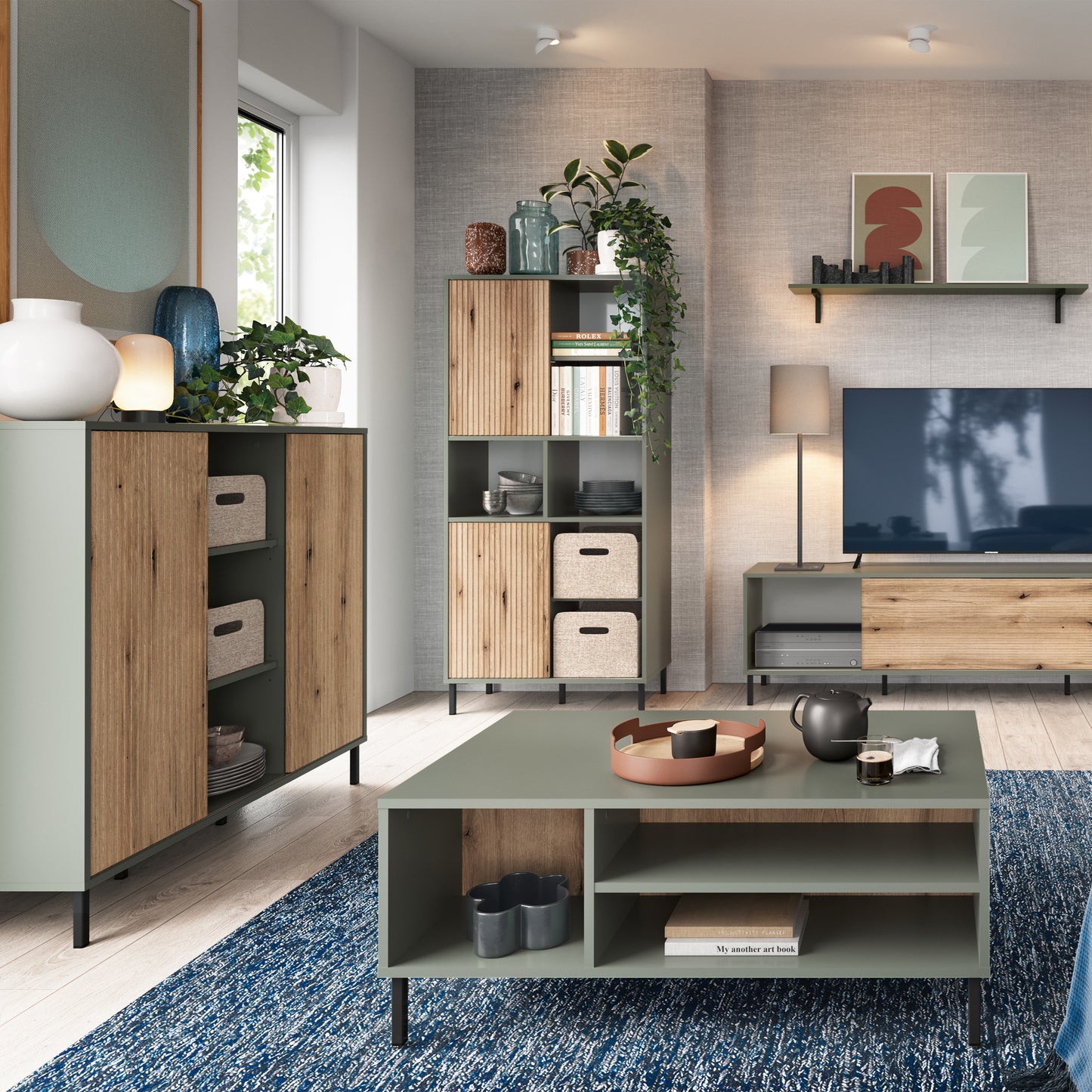 Darwin Sideboard 2 Door Green/Oak -4W615443 4