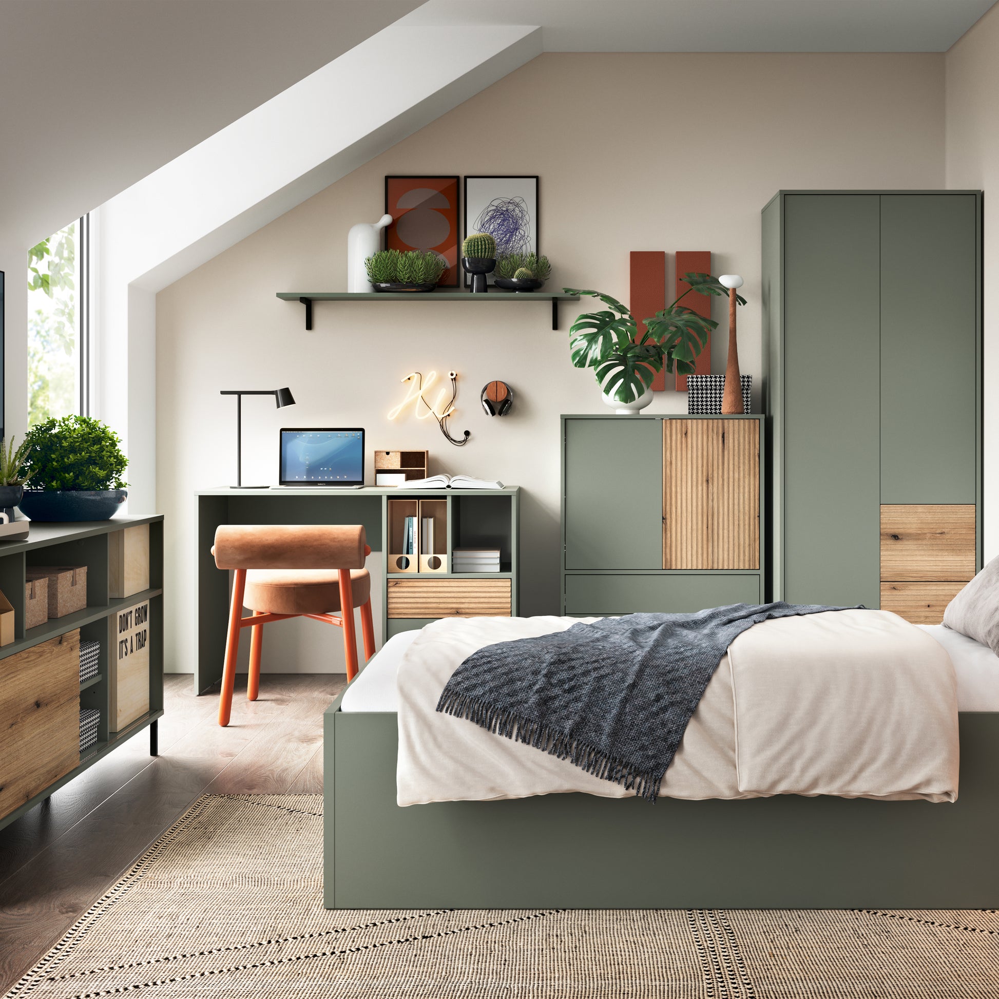 Darwin Sideboard 2 Door Green/Oak - 4W617243 3