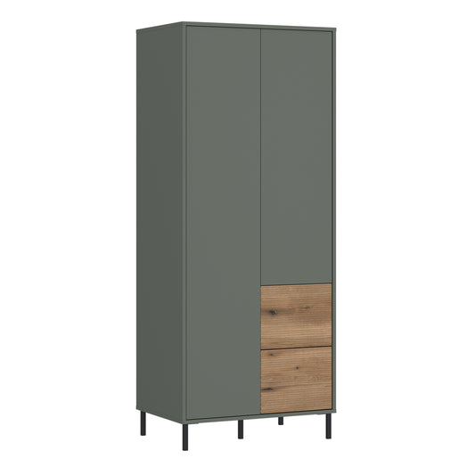Darwin Wardrobe 2 Door 2 Drawer Green/Oak - 4W617238