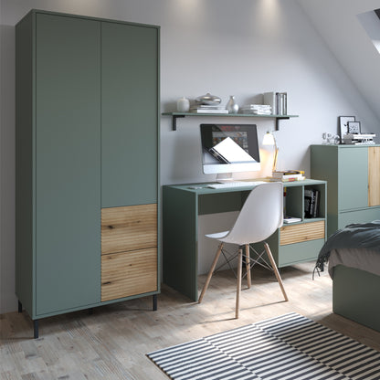 Darwin Wardrobe 2 Door 2 Drawer Green/Oak - 4W617238 3