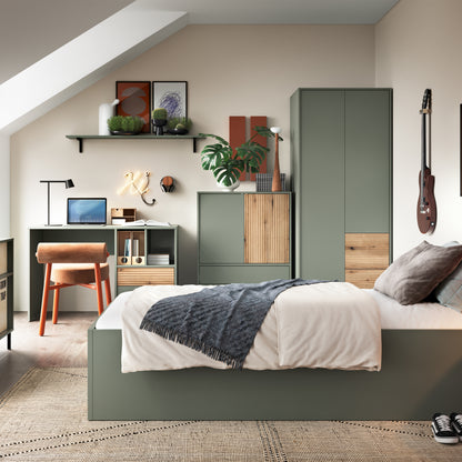 Darwin Wardrobe 2 Door 2 Drawer Green/Oak - 4W617238 4