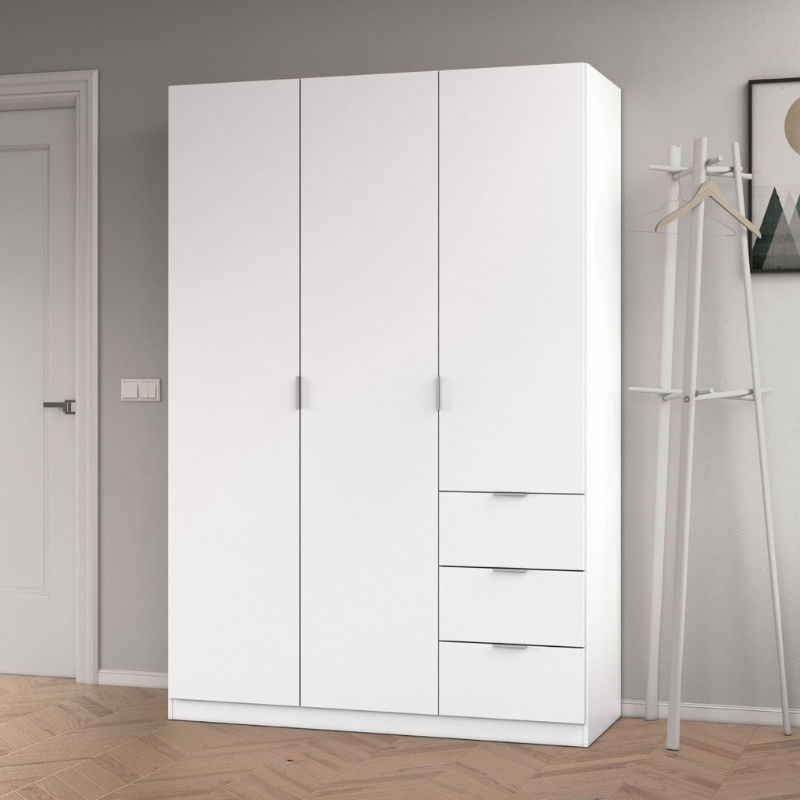 Drayton Wardrobe Artic White Compact 3 Door 3 Drawer 135cm LCX3530 - 3204