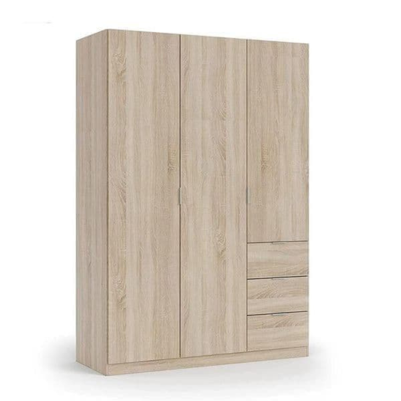 Drayton Wardrobe Oak Effect Compact 3 Door 3 Drawer 135cm LCX353O - 3204