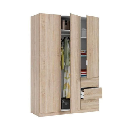 Drayton Wardrobe Oak Effect Compact 3 Door 3 Drawer 135cm LCX353O - 3204