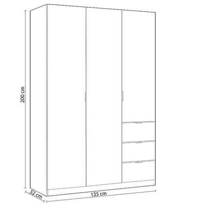 Drayton Wardrobe Oak Effect Compact 3 Door 3 Drawer 135cm LCX353O - 3204