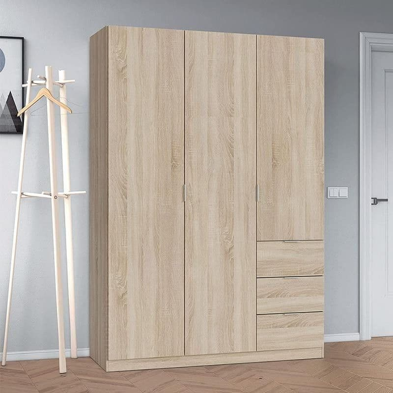 Drayton Wardrobe Oak Effect Compact 3 Door 3 Drawer 135cm LCX353O - 3204