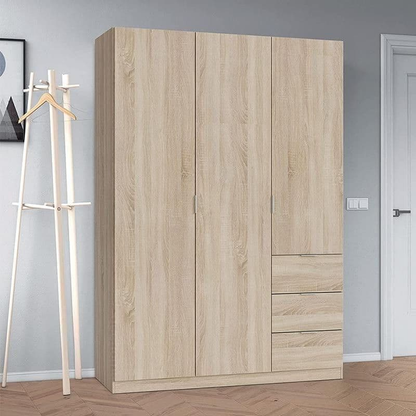 Drayton Wardrobe Oak Effect Compact 3 Door 3 Drawer 135cm LCX353O - 3204