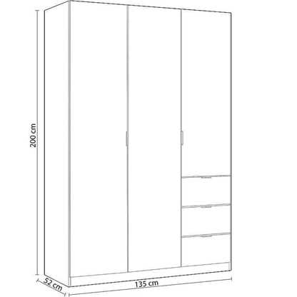 Drayton Wardrobe Artic White Compact 3 Door 3 Drawer 135cm LCX3530 - 3204