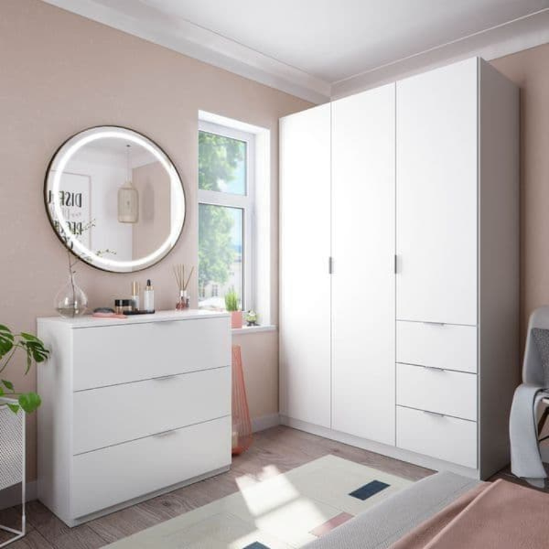 Drayton Wardrobe Artic White Compact 3 Door 3 Drawer 135cm LCX3530 - 3204