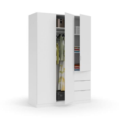 Drayton Wardrobe Artic White Compact 3 Door 3 Drawer 135cm LCX3530 - 3204