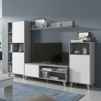 Ekeler TV Entertainment Wall Unit Cabinet White And Concrete Grey Effect Large - 3218