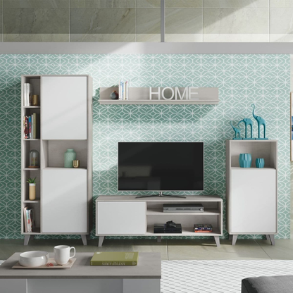 Ekeler TV Entertainment Wall Unit Cabinet White And Concrete Grey Effect Large - 3218