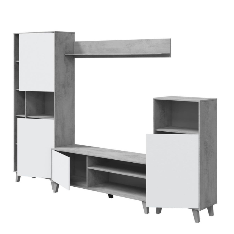 Ekeler TV Entertainment Wall Unit Cabinet White And Concrete Grey Effect Large - 3218