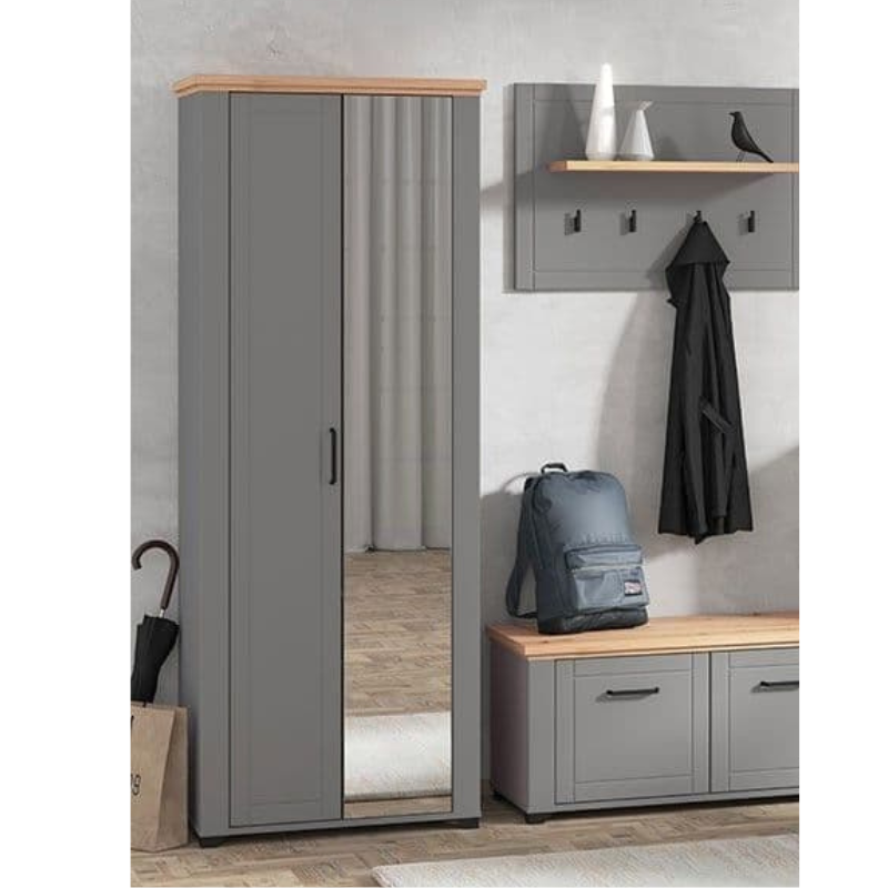 Epps Wardrobe Grey And Artisan Oak Slim Narrow Mirrored - 3265