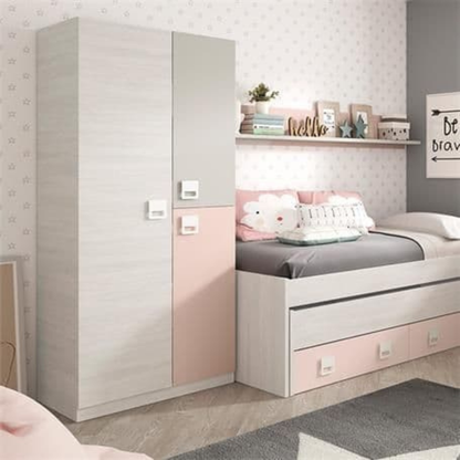 Hali Wardrobe Grey And Pink 3 Door Slim Narrow - 3262