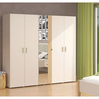 Hugo Wardrobe Cashmere And Artisan Oak Effect Mirrored 5 Door - 3412